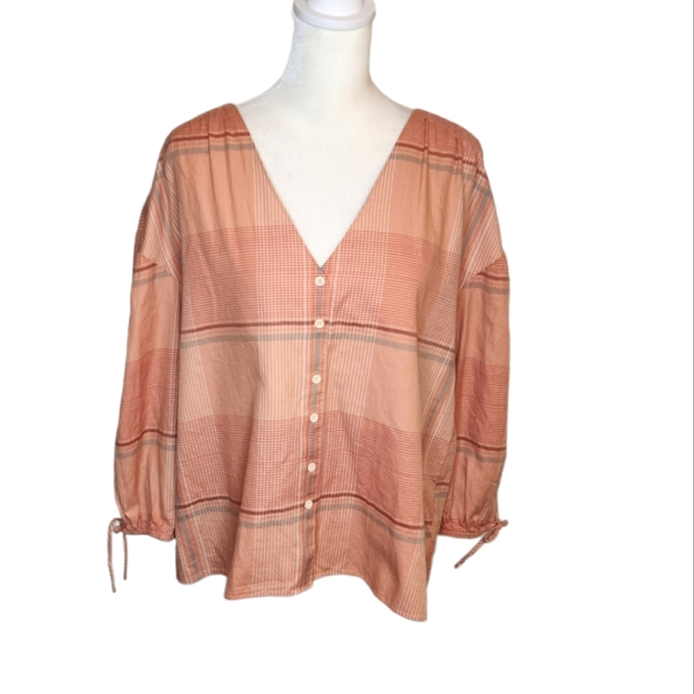 NEW Madewell Morningview Plaid Tie Sleeve Top S
